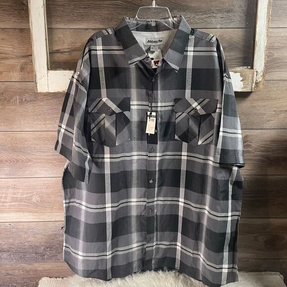 NWT ABLANCHE New York Men’s Plaid Button Up Dress Shirt Black Charcoal Size 5XL - Picture 2 of 7
